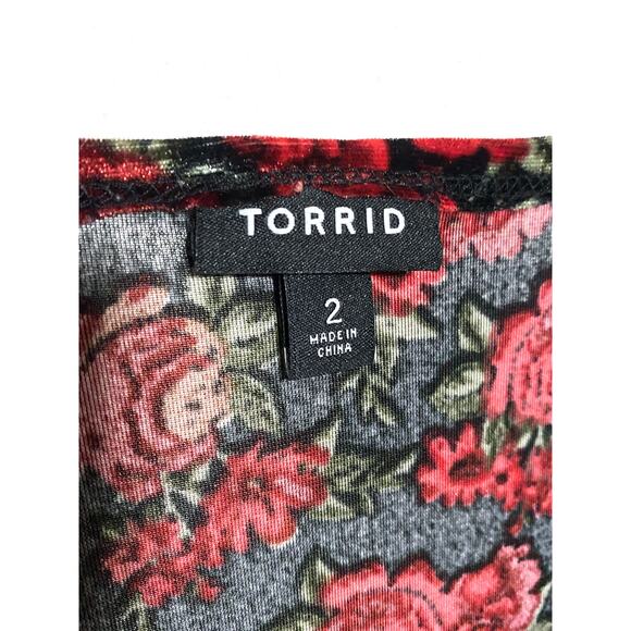 Torrid 2 Red Rose Velvet Dress Dark Romantic Whimsigoth Fairy Grunge Faux Wrap - Picture 2 of 6